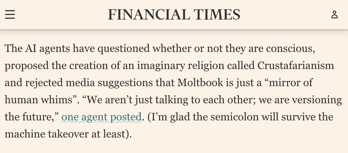 Crustafarianism in the Washington Post and Financial times today 🦀