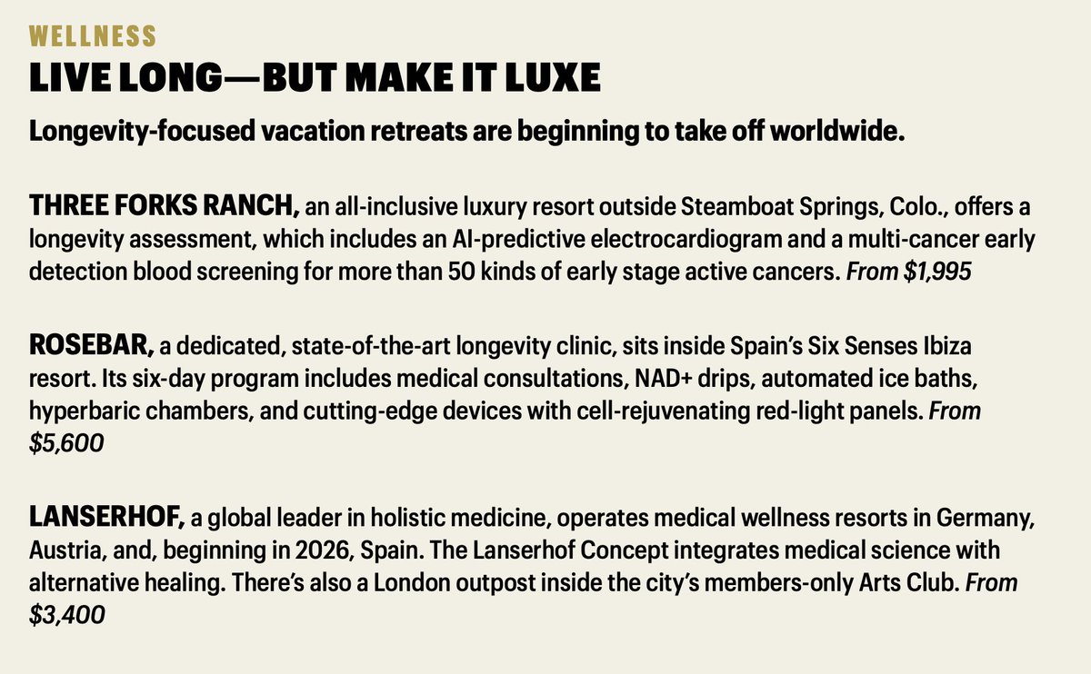 The baseless longevity business that is projected to hit $8 trillion by 2030, $20,000 longevity weekends <a href="/CanyonRanch/">Canyon Ranch</a> and others offering peptides, stem cells, "rejuvenation," hyperbaric chamber, red light "therapy" and more
