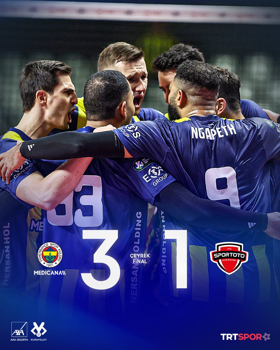 🟡🔵 Fenerbahçe Medicana yarı finalde

🏐 Sarı-lacivertliler, Erkekler AXA Sigorta Kupa Voley çeyrek final maçında Spor Toto'yu 3-1'lik sonuçla geçerek yarı finale yükseldi.

🆚 25-20, 19-25, 25-22, 25-18