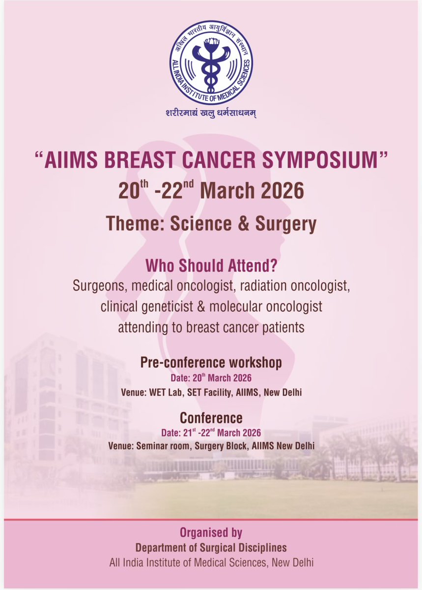 AIIMS_BreastSym's tweet photo. 📢 Only One Seat available for Cadaveric workshop — no scope for increased seats.
Highlights - 
1. Marking for OPBS on simulators
2. Anatomy of breast for OPBS
3. High fidelity simulator 
4. Cadaveric workshop 
5. Introduction to Robot Assisted procedures https://t.co/7tasNbVwF3
