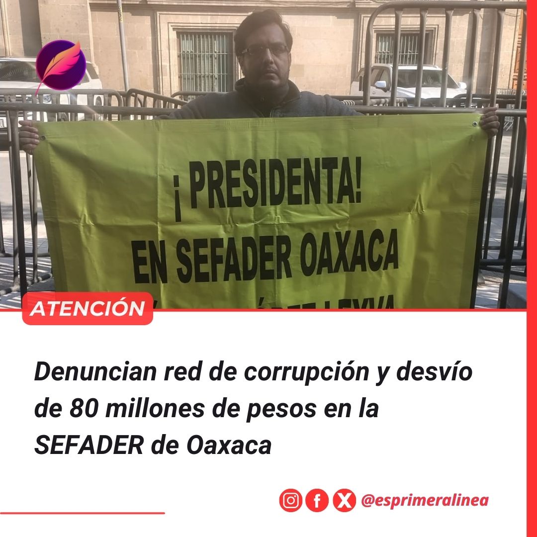 esprimeramx's tweet photo. #Denuncia 🔴‼️|| El excoordinador de Agronegocios, Jesús Pacheco Arango, denunció formalmente al titular de la SEFADER Oaxaca, Víctor López Leyva, y al subsecretario Mario Robles González por un presunto desvío de 80 millones de pesos. La acusación detalla un esquema de empresas fachada, pagos en efectivo en sobres amarillos y facturación inflada, lo que ha llevado al denunciante a protestar incluso en Palacio Nacional para exigir justicia.

Lee más 👉https://t.co/17wPuriLu0

@rosaicela_ @ASFE_OAXACA @ASF_Mexico @Claudiashein @Mx_Diputados @senadomexicano