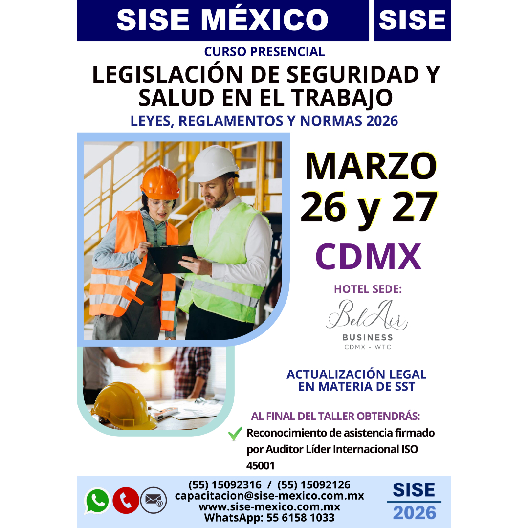 SISEMEXICO's tweet photo. ¡INSCRÍBETE! A este Curso de "Legislación de Seguridad y Salud en el Trabajo"... NO te pierdas la oportunidad para identificar y dar fácil cumplimiento a las leyes, reglamentos y normas aplicables a tu centro de trabajo. #SISEMEXICO #SST #NOM #Legislacion #STPS #SeguridadYSalud https://t.co/pX9hZ6wH29