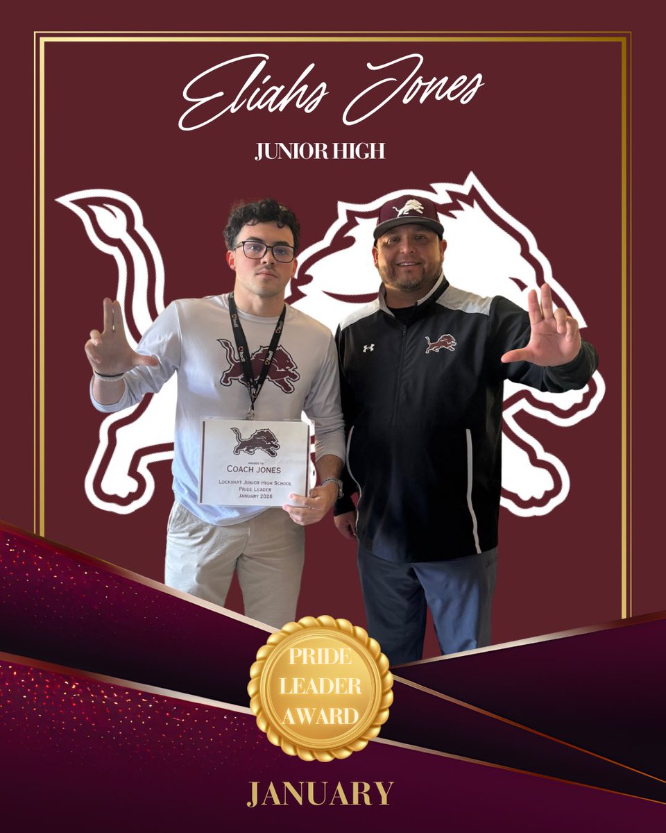 OnePrideLHS's tweet photo. Congratulations to our Junior High School Pride Leader Coach of the Month for January! Coach Jones is one of our new JH coaches and is a team player always helping when needed & continuously pushes our athletes to UnLock their potential! #LockhartLeading #OnePrideOneRoar https://t.co/Lm4o2BWcwE