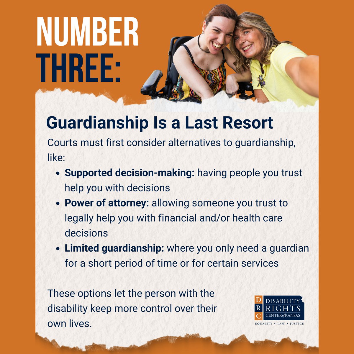 DRCKansas's tweet photo. Kansas made positive changes to its guardianship law that give people with disabilities more rights, more control, and more choices!

Learn more about the new Kansas Guardianship Law below, or on our website: https://t.co/Pgv8K0N3wq

Post 1/2 https://t.co/PvbDISgWQc