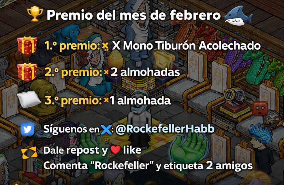 Wow yo tambien quiero participar

Premio se entrega a final del mes.

⚠️ Importante:
Si no cumples con todos los requisitos, el premio no será entregado, aun cuando resultes ganador. <a href="/Habbo/">Habbo</a> <a href="/ESHabbo/">Habbo ES/MX</a> <a href="/HabboNFT/">Habbo NFT</a>