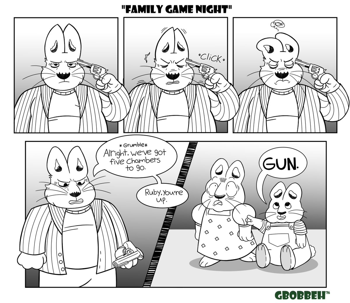 GBobbeh's tweet image. Fred loaded a blank, but Ruby doesn't know that...

I couldn't get this idea out of my head and needed to bring it to life. Never thought this would be my first Max &amp;amp; Ruby fan art lol

#MaxandRuby   #MaxandRuby0004