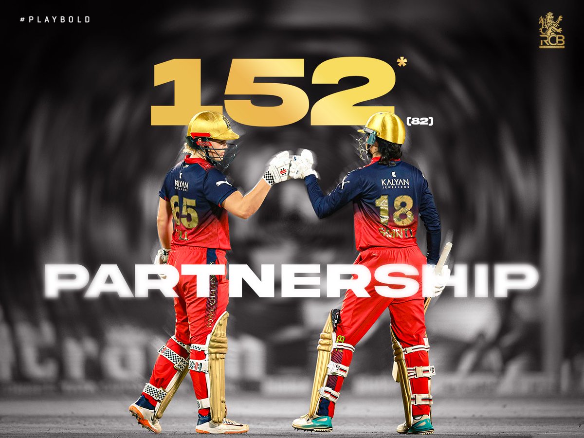 RCBTweets's tweet photo. Lights. Camera. 1️⃣5️⃣0️⃣. 🎬🔥

A scintillating partnership from VOLLtage and Maverick Mandhana. ☄️

#PlayBold #ನಮ್ಮRCB #WPL2026 #RCBvDC https://t.co/XLDN1EWuBM