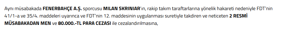 SKRINIAR'A 2 MAÇ CEZA VERİLDİ!!!

LİGDEKİ GENÇLERBİRLİĞİ MAÇINDA DA YOK!!

GALATASARAY FUTBOL FEDERASYONU İBRAHİM HACIOSMANOĞLU'NUN GÖZÜ DÖNDÜ GS'Yİ ŞAMPİYON YAPMAK İÇİN!!

ICARDI'YE 1 MAÇ CEZA VERİLMİŞKEN SKRINIAR'A 2 MAÇ CEZA VERECEK KADAR GÖZÜ DÖNDÜ!! TÜM TUŞLARA BASIYOR!!