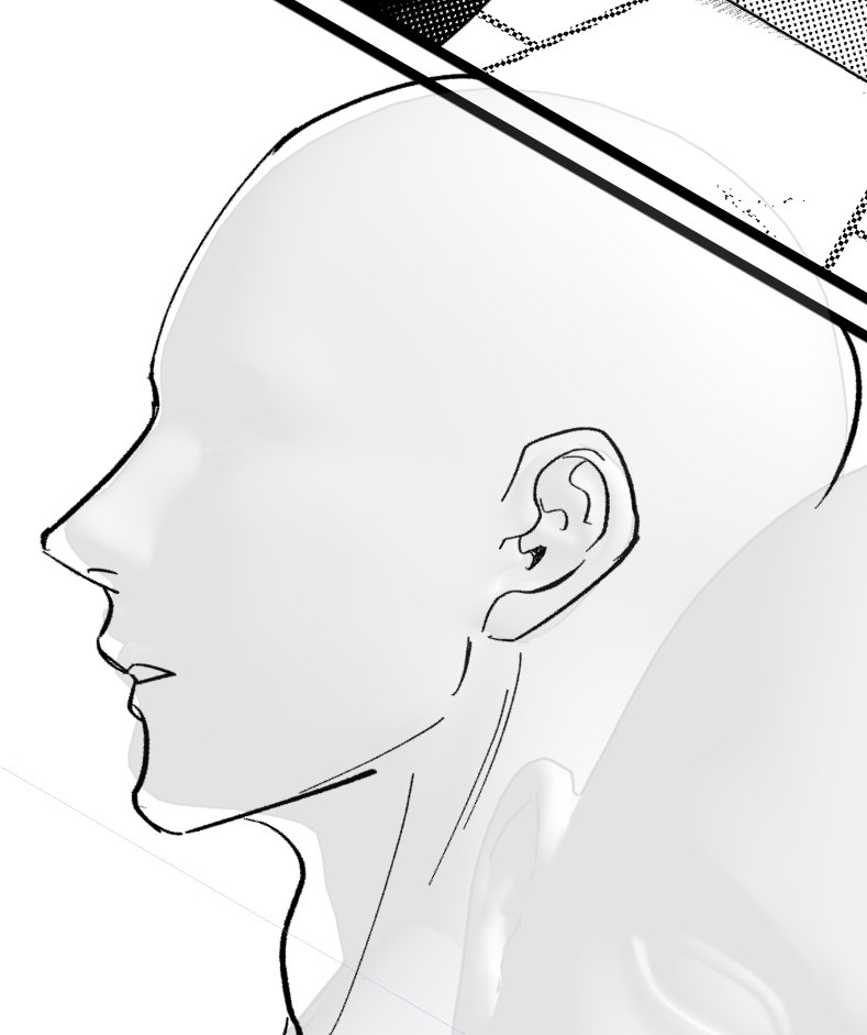 3Dモデルをアタリに使うときは不透明度15%以下にしてぼんやり見えるくらいにした方が3Dをなぞる感じにならなくて良い気がする 