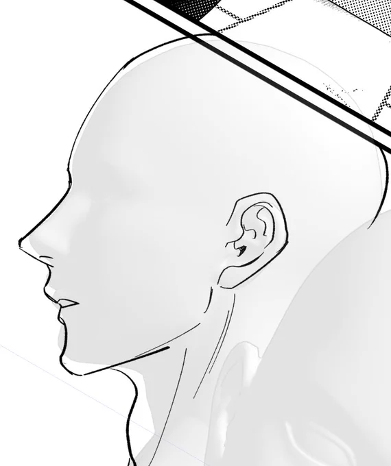 3Dモデルをアタリに使うときは不透明度15%以下にしてぼんやり見えるくらいにした方が3Dをなぞる感じにならなくて良い気がする 