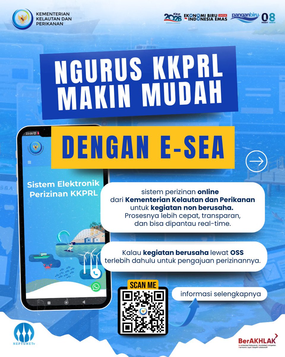 lasriyantoplh's tweet photo. Urus KKPRL makin mudah dengan E-Sea🌊
Sahabat Bahari, ngurus izin KKPRL sekarang makin gampang,
Lewat e-SEA, proses urus KKPRL jadi lebih cepat, transparan, dan bisa dipantau real-time.

#2026KKPGrowStronger #KKPGOID #SaktiWahyuTrenggono #eSEA
#uruskkprl6J8XD https://t.co/sbyAT6a9Iw