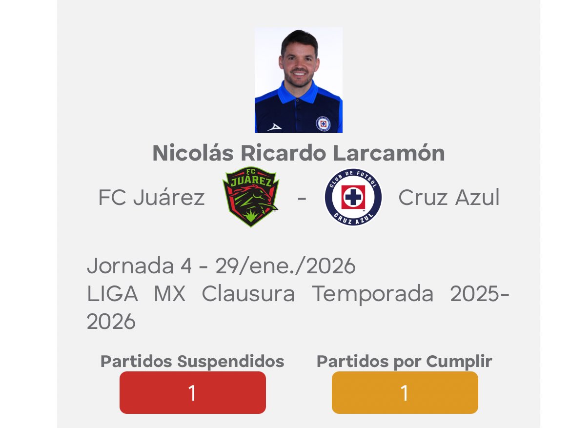 FabanReyes's tweet photo. ‼️Gabriel 🐂 Fernández suspendido dos partidos.

No estará 🆚 Toluca y Tigres.

Nicolás Larcamón se va suspendido un solo juego. https://t.co/ekgIXViSIg