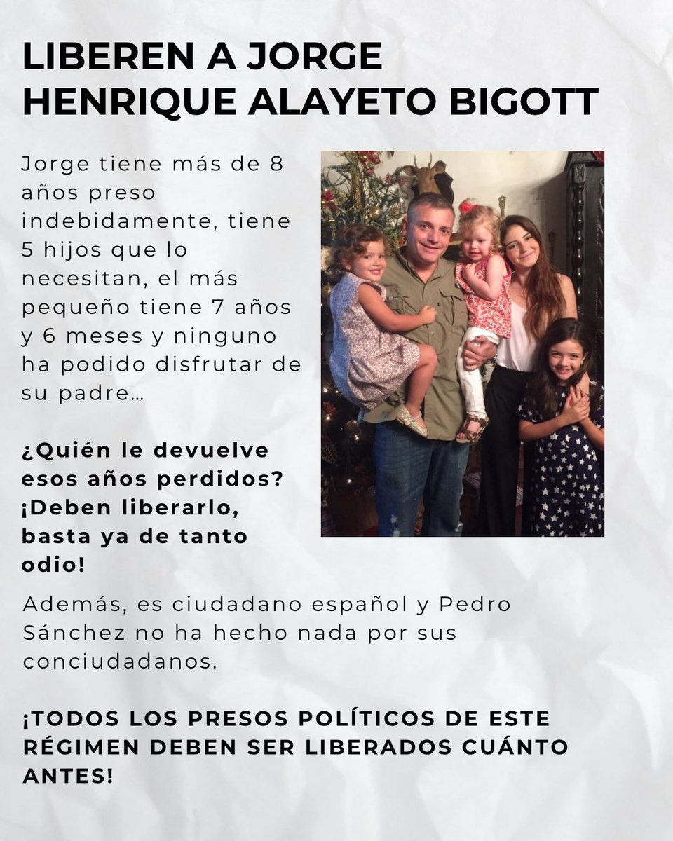 LIBERTAD PARA TODOS LOS PRESOS POLÍTICOS ‼️
<a href="/marcorubio/">Marco Rubio</a> <a href="/SenRickScott/">Rick Scott</a> <a href="/sanchezcastejon/">Pedro Sánchez</a>