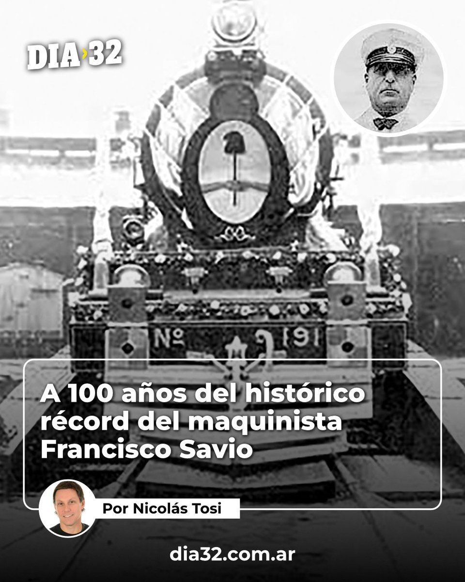 🚆A 100 años del histórico récord del maquinista Francisco Savio

🚂 El 13 de febrero de 1926, el conductor de la locomotora 191 unió las terminales de Retiro y Rosario en 3 horas y 21 minutos. Su recuerdo sigue vigente en la localidad que lleva su nombre. goo.su/3BsPePh