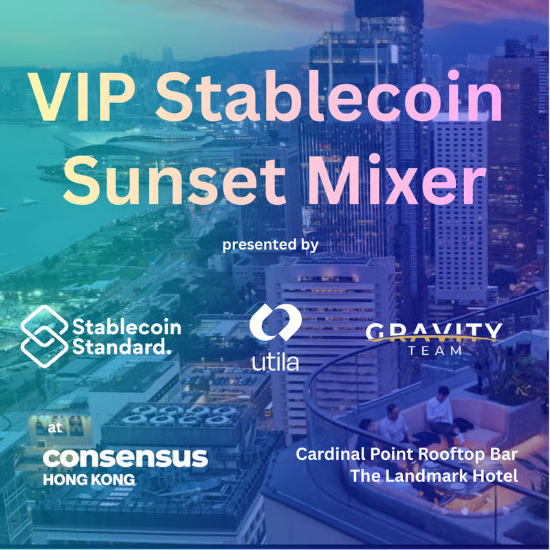 Our team will be busy at Consensus HK 🇭🇰

Second side event we're co-hosting: VIP Stablecoin Rooftop Mixer with <a href="/StablecoinStnd/">Stablecoin Standard</a> and <a href="/GravityTeam_co/">Gravity Team</a> 🥂

Spots are limited, register today 👇

📅 Feb 11 | 📍 Cardinal Point
luma.com/vr4qrijv2