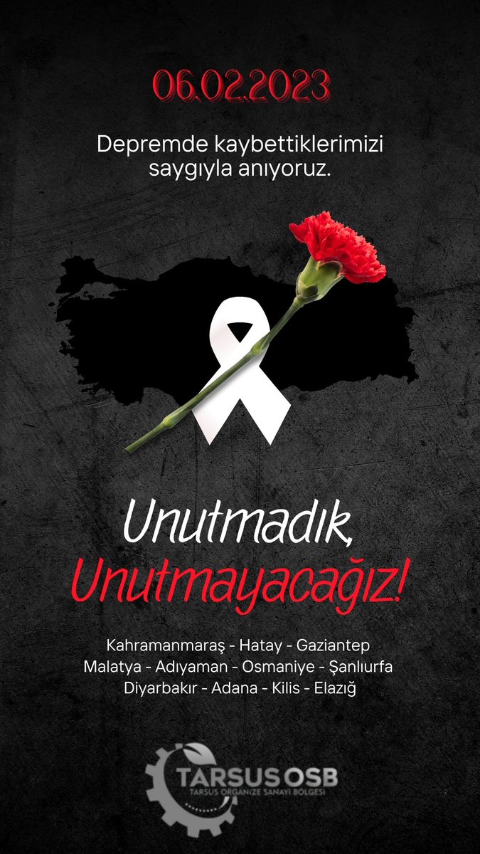 tarsusosb's tweet photo. Takvimler değişse de kalbimizdeki tarih değişmedi:Asrın felaketinin yıl dönümünde, kaybettiğimiz şehirlerimizi, anılarımızı ve canlarımızı unutmadık.Hayatını kaybeden tüm vatandaşlarımıza Allah’tan rahmet, yakınlarına ve milletimize sabır diliyoruz. #6Şubat #AsrınFelaketi #Deprem https://t.co/0n1VsnDTkM