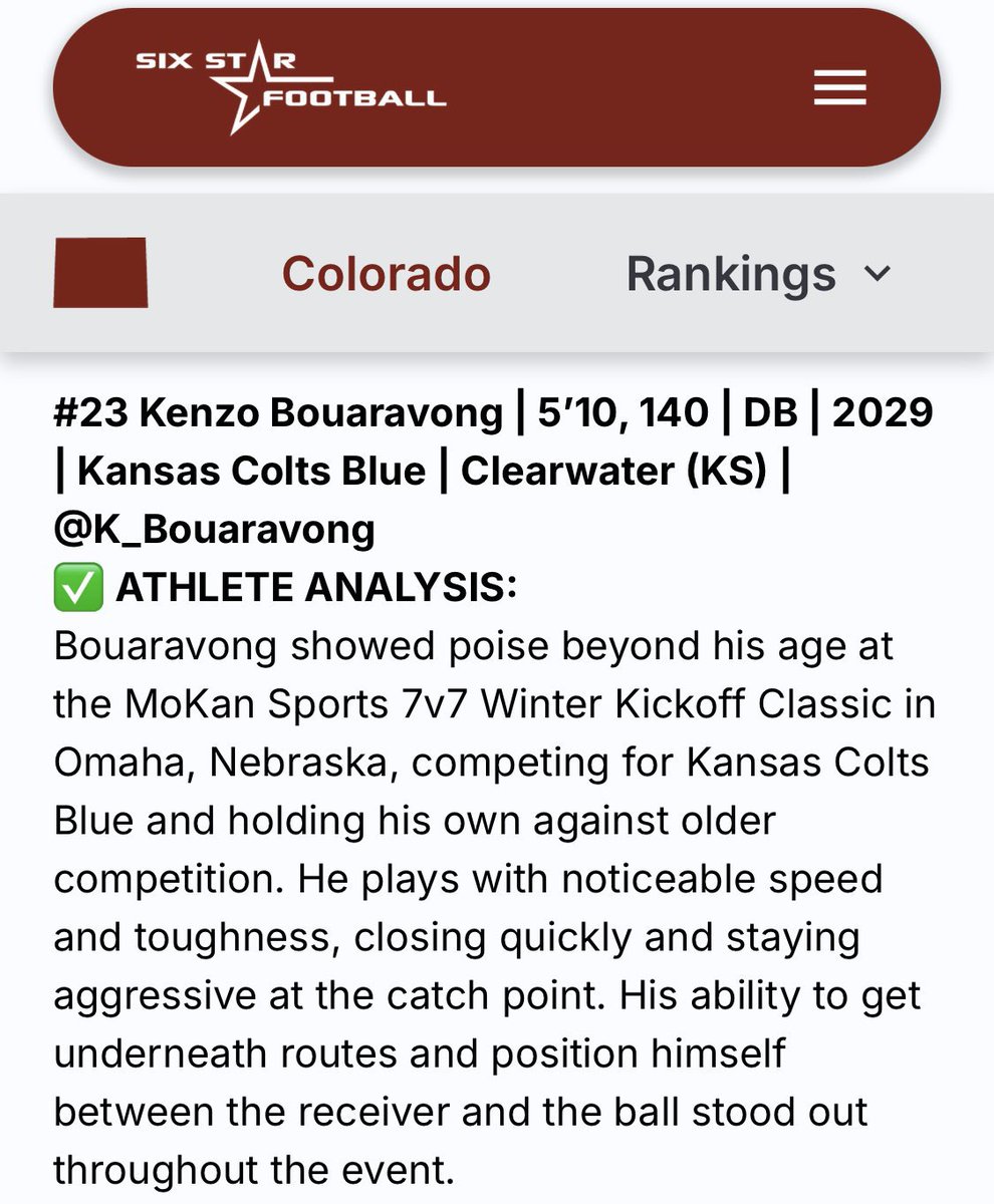 K_Bouaravong's tweet photo. Thanks for the write up @sixstarfootball 

@KansasColts @PreWarWesley @clearwaterfb264 https://t.co/bFEXNguBpb