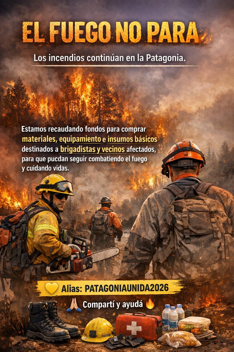 📢ARMY ARGENTINA 🇦🇷
Ayudemos a difundir este pedido urgente.

Los incendios en Chubut no paran y brigadistas junto a vecinos de la Patagonia necesitan apoyo urgente.
Se están recaudando fondos para la compra de materiales y suministros esenciales.

Podés colaborar donando al CBU