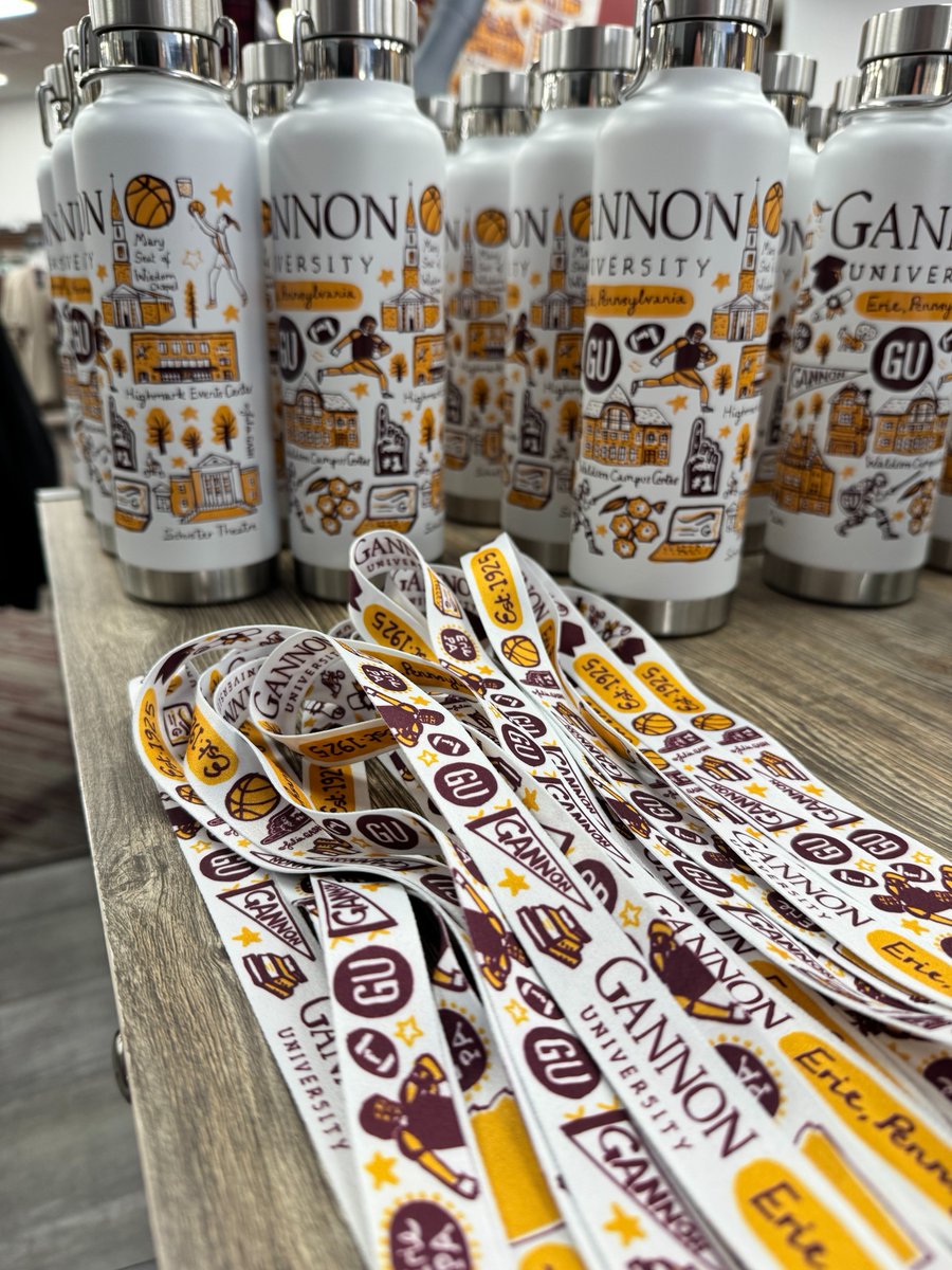 GannonU's tweet photo. Fresh gear, same Golden Knight pride 💛🤎 We love the new and fun Gannon illustrations on these items.

Stop by the bookstore and check them out. 👀 https://t.co/JsnvUGQclC