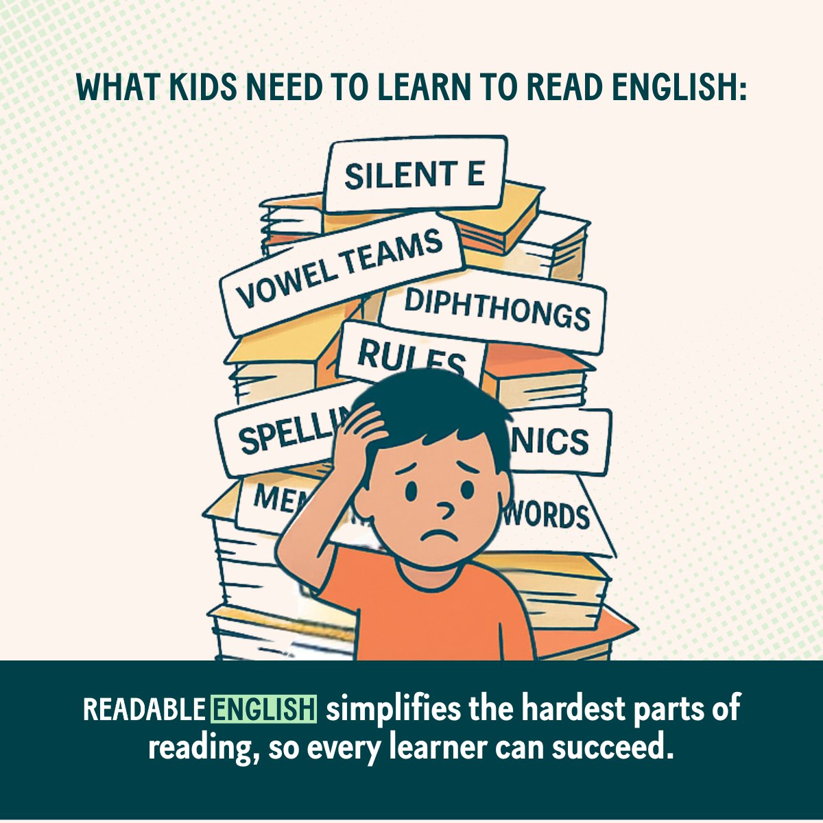 Learning to read English means juggling a lot at once - rules, patterns, exceptions, and memory.

Readable English simplifies what’s overwhelming by making the hardest parts clear and predictable.

#LiteracyEducation #ReadingInstruction #ReadableEnglish