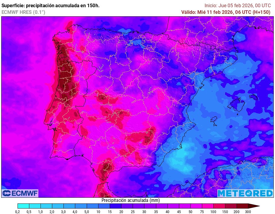 nimbusvalde's tweet photo. SOLO UN DESCANSO.
Este es el mapa de lluvia acumulada a 150 horas. Muchas zonas con más de 100mm. 
Está tarde y mañana Viernes se abre un descanso en cuanto a precipitaciones, pero situación muy peligrosa aún. https://t.co/GZ3I2sJiSl
