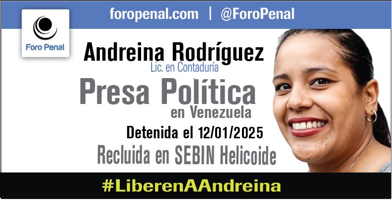 𝗔𝗻𝗱𝗿𝗲í𝗻𝗮 𝗱𝗲𝗹 𝗩𝗮𝗹𝗹𝗲 𝗥𝗼𝗱𝗿í𝗴𝘂𝗲𝘇, contadora de 40 años, fue detenida el 12 de enero de 2025 mientras viajaba en autobús hacia el estado Sucre, donde tenía previsto tomarse unos días de descanso.

Según denunciaron sus familiares, el autobús fue detenido en una