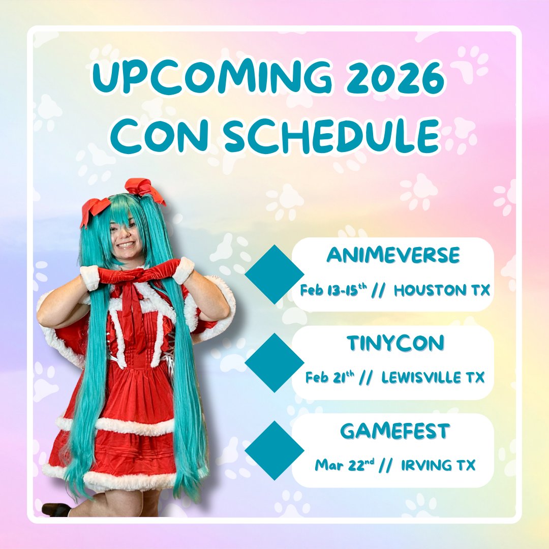 meowmadecrafts's tweet photo. 🚨 Upcoming 2026 Con Schedule 🚨 

I’m so excited to finally share where I’ll be these next couple months!  If you’re going to any of these, LET ME KNOW! I’d love to meet y’all IRL! 

#meowmadecrafts #animecon #animeverse #gamingcon #gamefest #societyofplay #tinycon https://t.co/ddqmjhaTDh