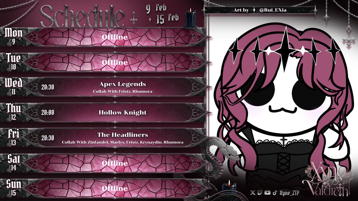 📢 Schedule 09-15 Jan 🗓️
✧youtube.com/@Xyne_ZTP
✧bsky.app/profile/xyneva…
✧twitch.tv/xyne_ztp
✧tiktok.com/@Xyne_ZTP 

Art by : @/Rui_EXia 
General : #XyneValdreth
Live : #XyneLive
Fanart : #XyneFA
✧ #VtuberTH #ZTP_Project ✧