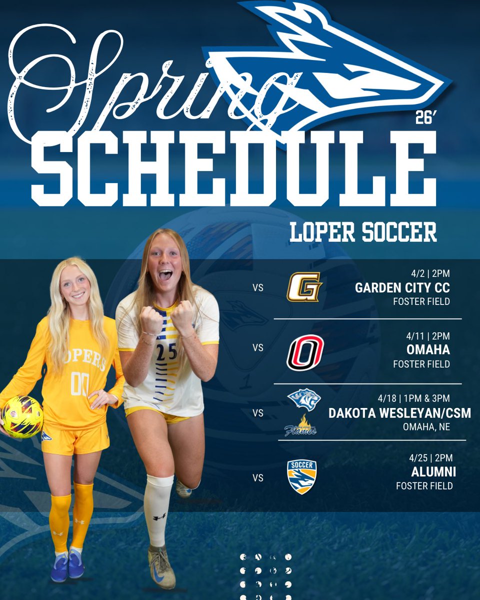 UNK_Soccer's tweet photo. The 26’ SPRING SCHEDULE is here ‼️❗️
Mark those calendars and be on the lookout for our home games!
#unkwsoc #UptheLopes https://t.co/jVSpL1FmPS