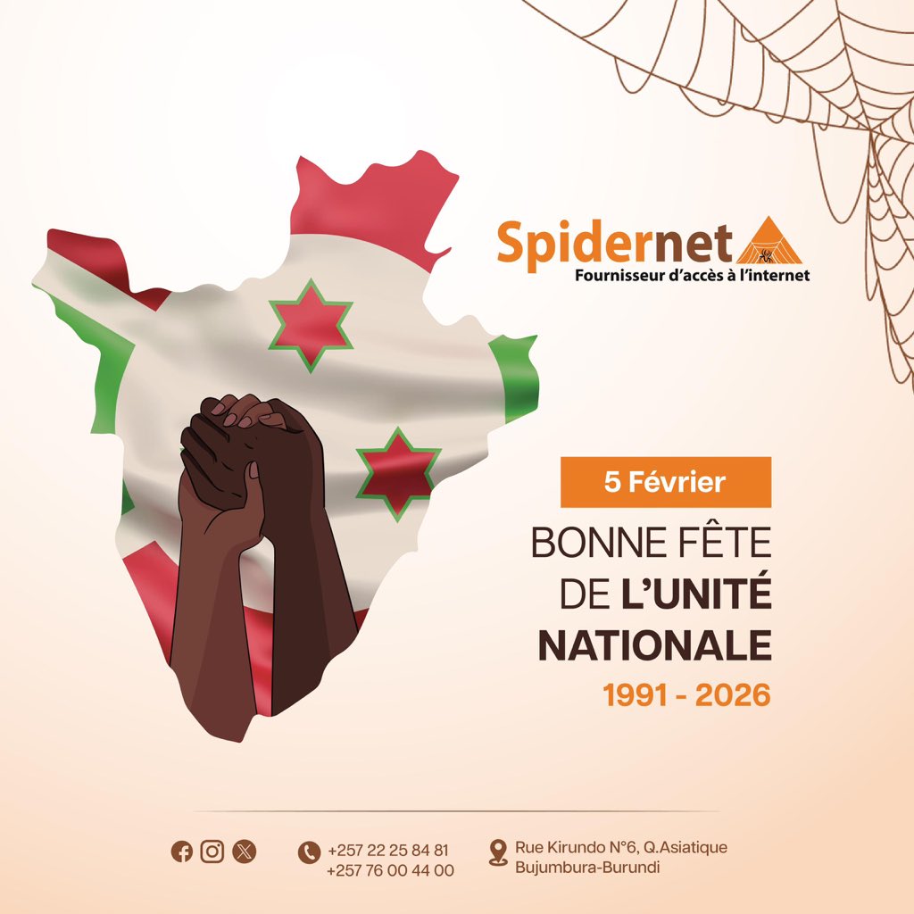 Spidernetbdi257's tweet photo. L'unité se vit aussi en ligne. 🌐
#Spidernet contribue à un #Burundi plus connecté, où chaque région et chaque ambition ont leur place. Un pays uni communique sans frontières.
Joyeuse Fête de l’Unité.
#Spidernet #Burundi #UnitéNationale #Connectivité #Digital https://t.co/keVyYTmlOU