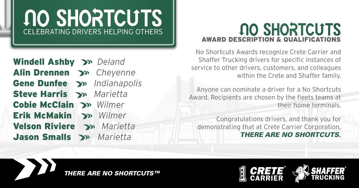 CreteCarrier's tweet photo. Thank you to these No Shortcuts drivers, recognized for their willingness to assist coworkers, customers and colleagues. Thank you all for setting an example as someone we can all count on within the #CreteFam! https://t.co/caVOSsqB68