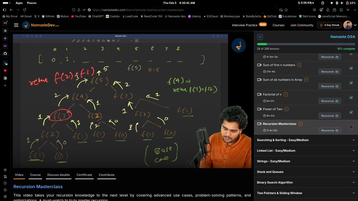 Day 55 / #90DaysOfGrind 🚀

today's log:

> 🏋️ Workout ✅

> 💻 DSA ✅
   - Recursion master class
   - Solved Fibonacci problem

> 👨‍💻 Dev❌

> 📚 Book read ✅