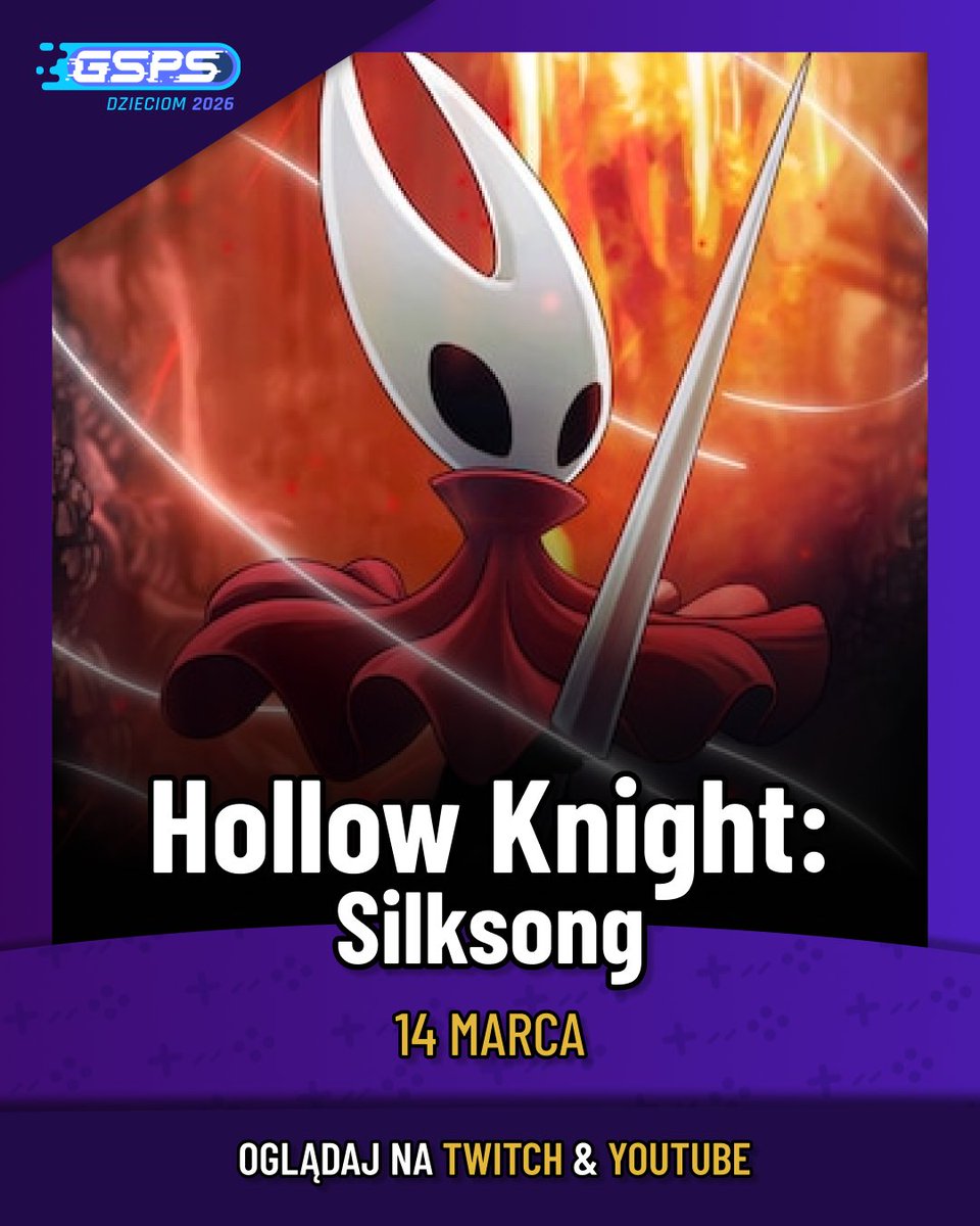 Kolejna premiera na naszym evencie! Kontynuacja doskonałej gry Hollow Knight pojawi się na GSPS Dzieciom 2026 po kilku miesiącach od premiery. Oglądaj na żywo 14 marca o 12:10 na Twitchu i YouTube!