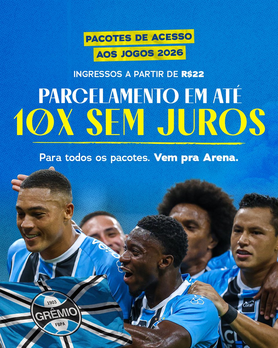 Gremio's tweet image. 𝐍𝐨𝐯𝐚 𝐟𝐨𝐫𝐦𝐚 𝐝𝐞 𝐩𝐚𝐠𝐚𝐦𝐞𝐧𝐭𝐨 𝐧𝐨𝐬 𝐏𝐚𝐜𝐨𝐭𝐞𝐬 𝐝𝐞 𝐀𝐜𝐞𝐬𝐬𝐨 𝐚𝐨𝐬 𝐉𝐨𝐠𝐨𝐬! 🇪🇪👏🏼 Agora, os Tricolores podem adquirir os pacotes em até 10X SEM JUROS! A partir de R$ 22 por jogo, os gremistas garantem lugar de forma antecipada e pagando muito menos!…