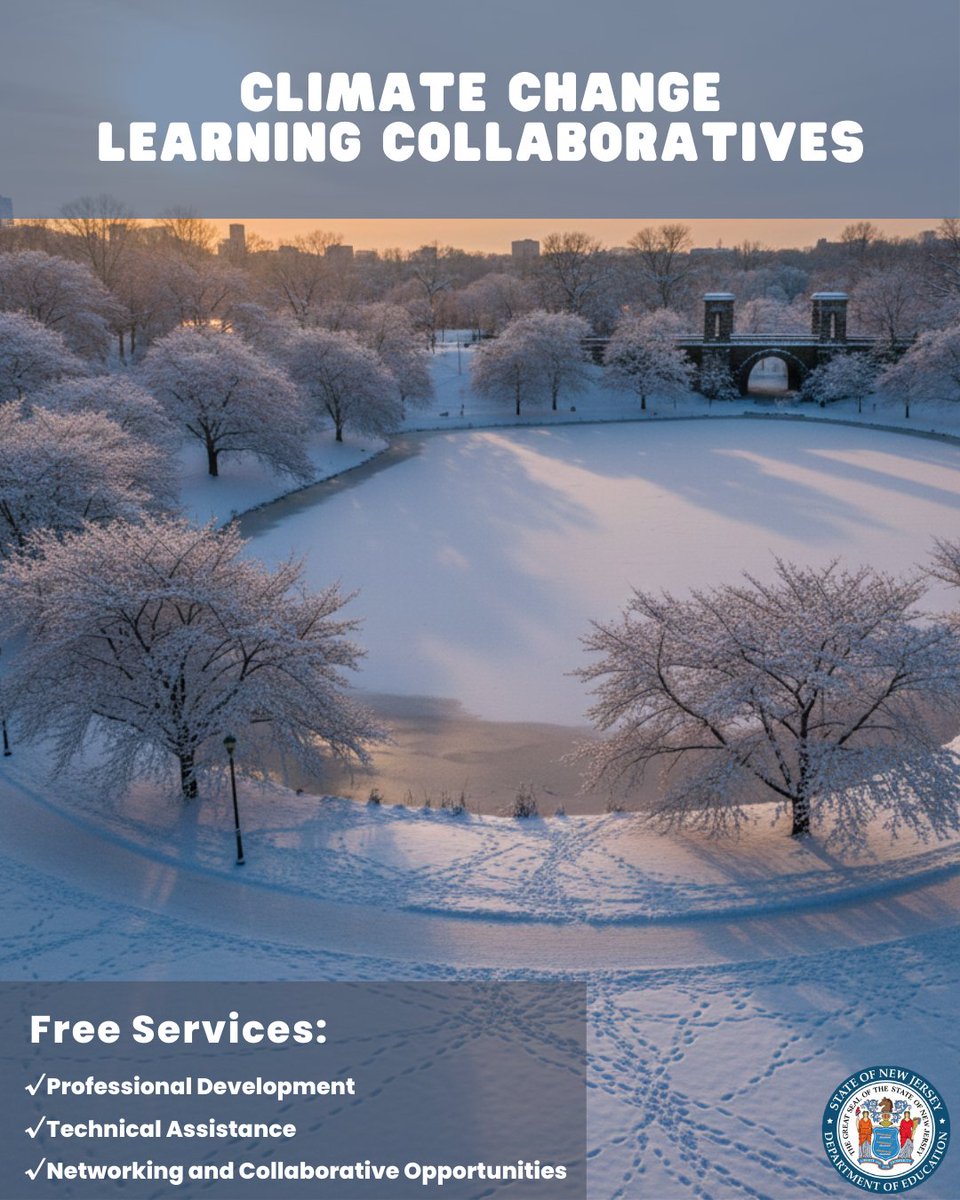 NewJerseyDOE's tweet photo. NJ PUBLIC SCHOOL STAFF: Showcase your district’s climate change education initiatives during the upcoming FREE events hosted by the New Jersey Department of Education’s Climate Change Learning Collaboratives! Learn more: https://t.co/j4OCql1LM4 #ClimateChangeEducation #ClimateEd https://t.co/8XM5fddAaa