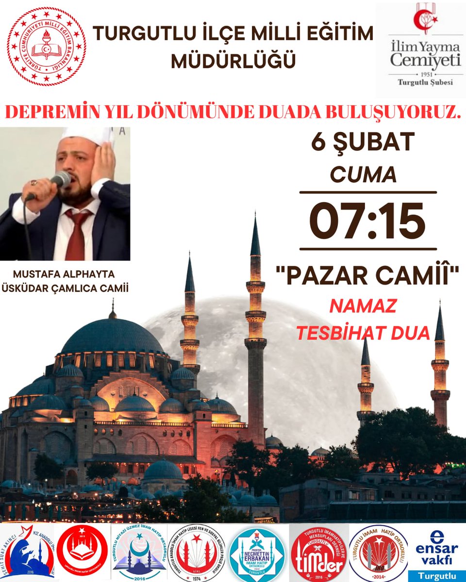 6 Şubat Deprem Şehitlerimizi Anmak İçin;yarın Pazar Camii buluşuyoruz!