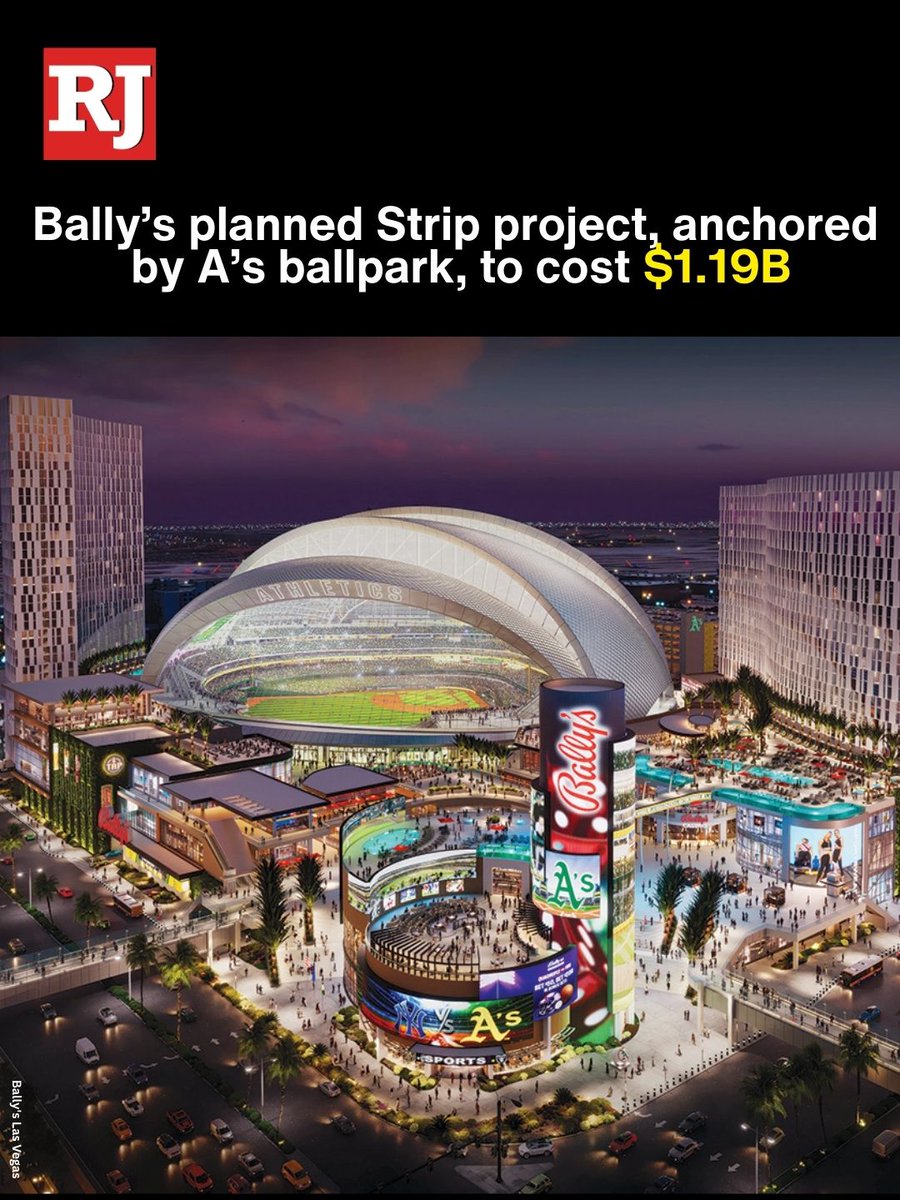 ICYMI: Bally’s Corp.’s estimated $1.19 billion project that will accompany the <a href="/Athletics/">Athletics</a> Las Vegas ballpark is set to include a hotel, casino, theater, retail and dining spaces, according to a document submitted to Clark County. 
STORY: lvrj.com/post/3610678