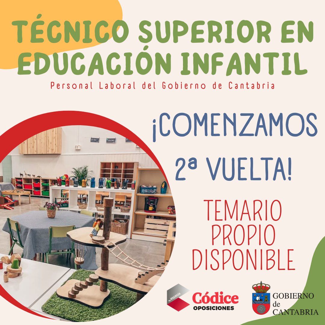 🔹 Técnico Superior en Educación Infantil de Personal Laboral del Gobierno de Cantabria

✨ Iniciamos 2ª vuelta de preparación

En Códice seguimos avanzando con la formación para esta oposición‼️