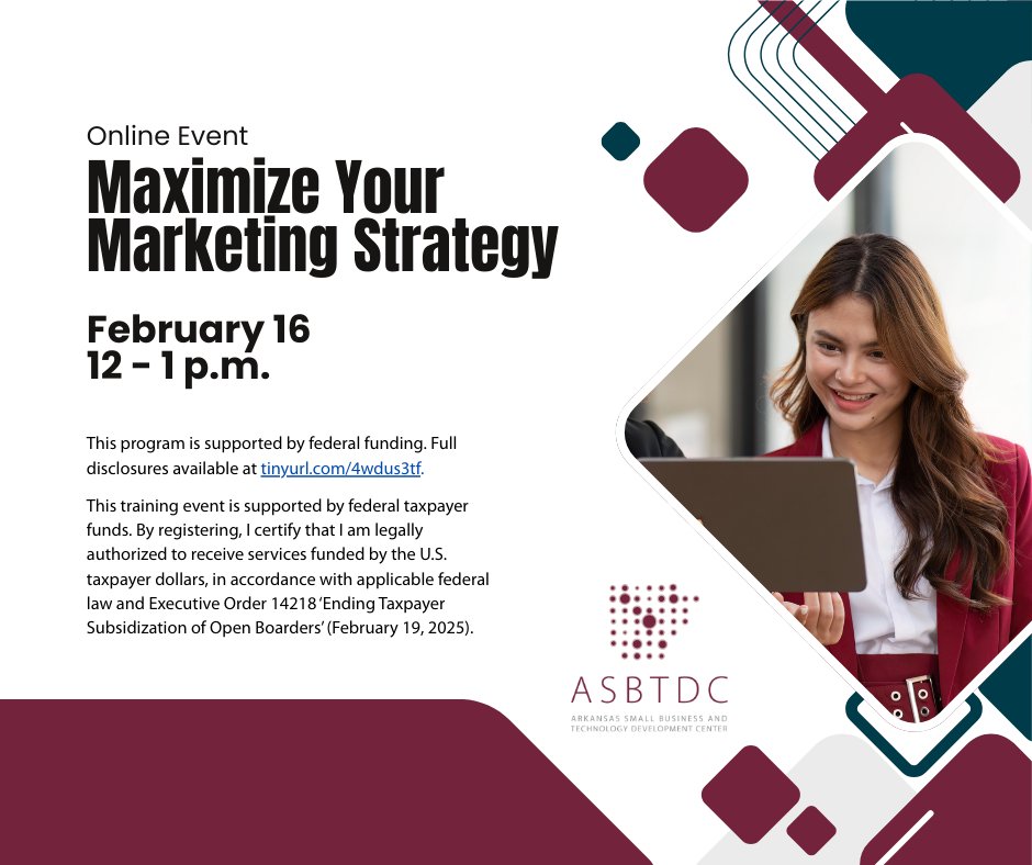 Struggling to know what marketing actually works? This session covers:
✅ Set profit-focused goals  
✅ Track metrics that matter  
✅ Target the right audience  
✅ Plan what works  
✅ Save time doing it
Register now: asbtdc.ecenterdirect.com/events/70372459