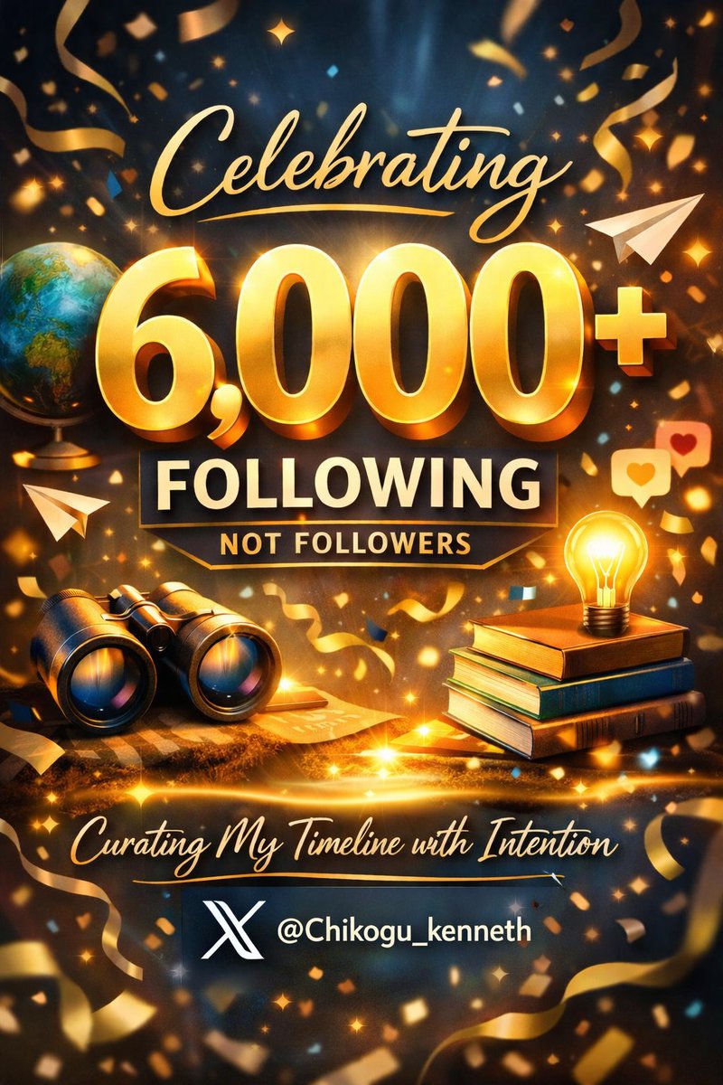 chikogu_Kenneth's tweet photo. People often celebrate how many followers they gain.

Today, I am  celebrating the 6,000+ people I choose to follow.
It may sound backwards, but growth is not only about visibility 
it’s also about influence.
Who you listen to matters
Different milestone.
Same gratitude. https://t.co/3Z38vQfIAH