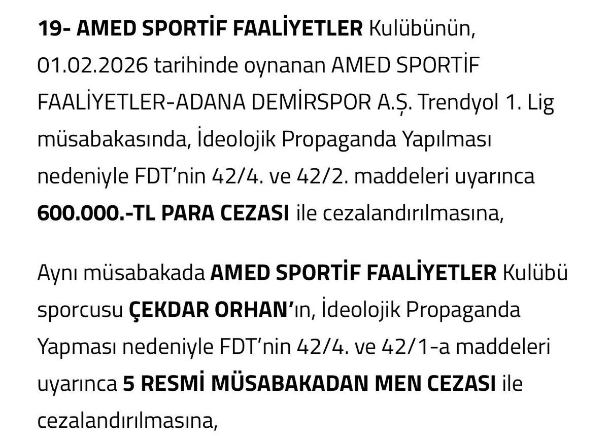 Geçmiş olsun Amedspor 💚
Geçmiş olsun Çekdar Orhan ❤️
600bin tl + 5 müsabakadan men…
Yazıklar olsun tff