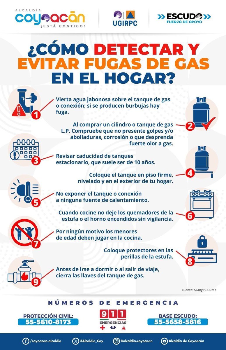 🚨 Las fugas de gas son una de las principales causas de emergencias en el hogar.
Infórmate y sigue estas acciones preventivas para evitar riesgos.
