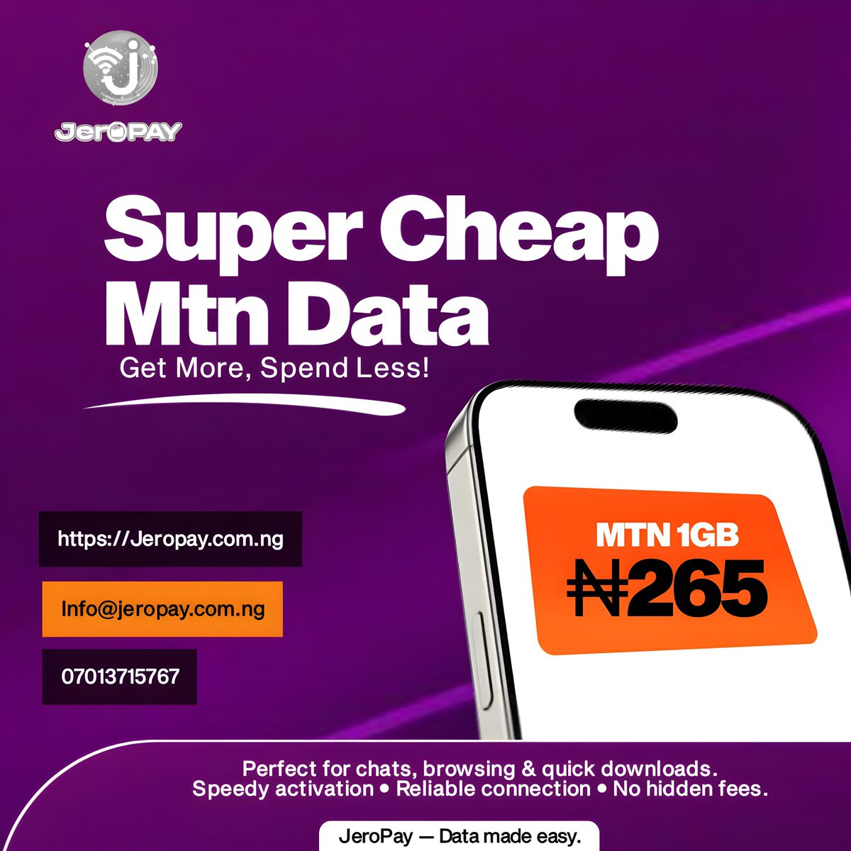 JeroPaySub's tweet photo. 🚨 Crazy data deal alert! 🚨

MTN 1GB for just ₦265 😮🔥
Fast activation. No hidden charges. Very reliable.

If you buy data often (or resell), this is a no-brainer 💯

👉 Join our WhatsApp group for daily deals:
https://t.co/aV5s4eriQ2

JeroPay — smart data, less spending. 💜 https://t.co/37cNiDPXBD