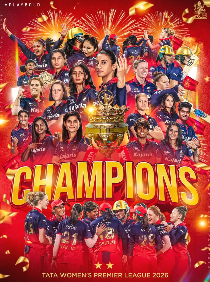 imchikachirag's tweet photo. WE WON. WE WON. ❤️💛
RCB WOMEN ARE CHAMPIONS AGAIN 🏆🏆

Virat Kohli, our women did it even better than us men.
Two titles already. LOL. Legacy speedrun.

---

Eighteen plus years of loving this franchise.
Through memes, pain, near misses, and hope that never died, all because of one man who taught us what loyalty looks like in red and gold.

Then RCB Women arrived and showed us the way.
They won first.
Last year, RCB Men followed after 17 long years.
And tonight, RCB Women raise the bar again.

Second WPL title.
Only four seasons of women’s cricket.
Let that sink in.

This is not luck.
This is culture.

---

A final that had everything.

203 to chase.
Biggest night.
Early nerves.

Smriti Mandhana played one of the finest captain’s knocks you will ever see in a final.
87 off 41.
Yorkers opened like gates.
Short balls pulled with authority.
Spinners danced down and deposited.

Georgia Voll was pure class.
Fearless, fluent, ice cold under pressure.
That 79 was the heartbeat of this chase.

And quietly, Lauren Bell changed the game earlier.
Four overs. Nineteen runs.
In a 200-plus final.
That spell kept belief alive.

---

Then came the part RCB fans know too well.
The last few overs.
Where heartbeats get louder than commentary.

Smriti’s leg stump shattered at 18.4.
A million RCB hearts sank together.

Richa Ghosh fell.
Pressure crept back in.

And then chaos, drama, cinema.

18.5
Radha Yadav skies it.
The ball goes a mile up.
Mani settles under it.
And drops it.

Was that the title coming down?
Yes. Yes, it was.

19th over done.
10 needed off 6.
Final timeout of the season.

Charani to bowl.
Around the wicket.

19.3
Radha backs away.
Carves it over the cover.
FOUR.

Magic.

8 off 4 now.

9.4
Up and over.
FOUR again.

Stumps disturbed.
RCB players run.
Delhi sink.

Decision made.

RCB ARE CHAMPIONS.

---

From Smriti’s calm leadership.
To Voll’s fearless batting.
To Bell’s control.
To de Klerk’s clutch moments.
To Radha’s nerves of steel.

This team does not just win trophies.
They build belief.

And this one hits me personally.

I genuinely love women’s sport.
And as a father to a little daughter, this is everything.

Seeing women lead, dominate, handle pressure, and win on the biggest stage.
This is what inspiration looks like.

Every daughter deserves heroes she can see herself in.
Every girl deserves to believe she can be a sportsperson and play for her nation.

RCB Women are not just champions.
They are role models.

From heartbreak to habit.
From waiting to winning.

RCB is no longer chasing history.
RCB is writing it. ❤️💛🏆