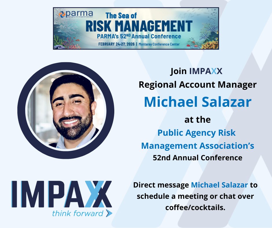 Heading up to Monterey, CA for the Public Agency Risk Management Association's 52nd Annual Conference? Be sure to stop by the IMPAXX booth, and send Michael Salazar a direct message to meet and discuss all of your #Section111Reporting questions.
tinyurl.com/34xaxehp

#MSAs
