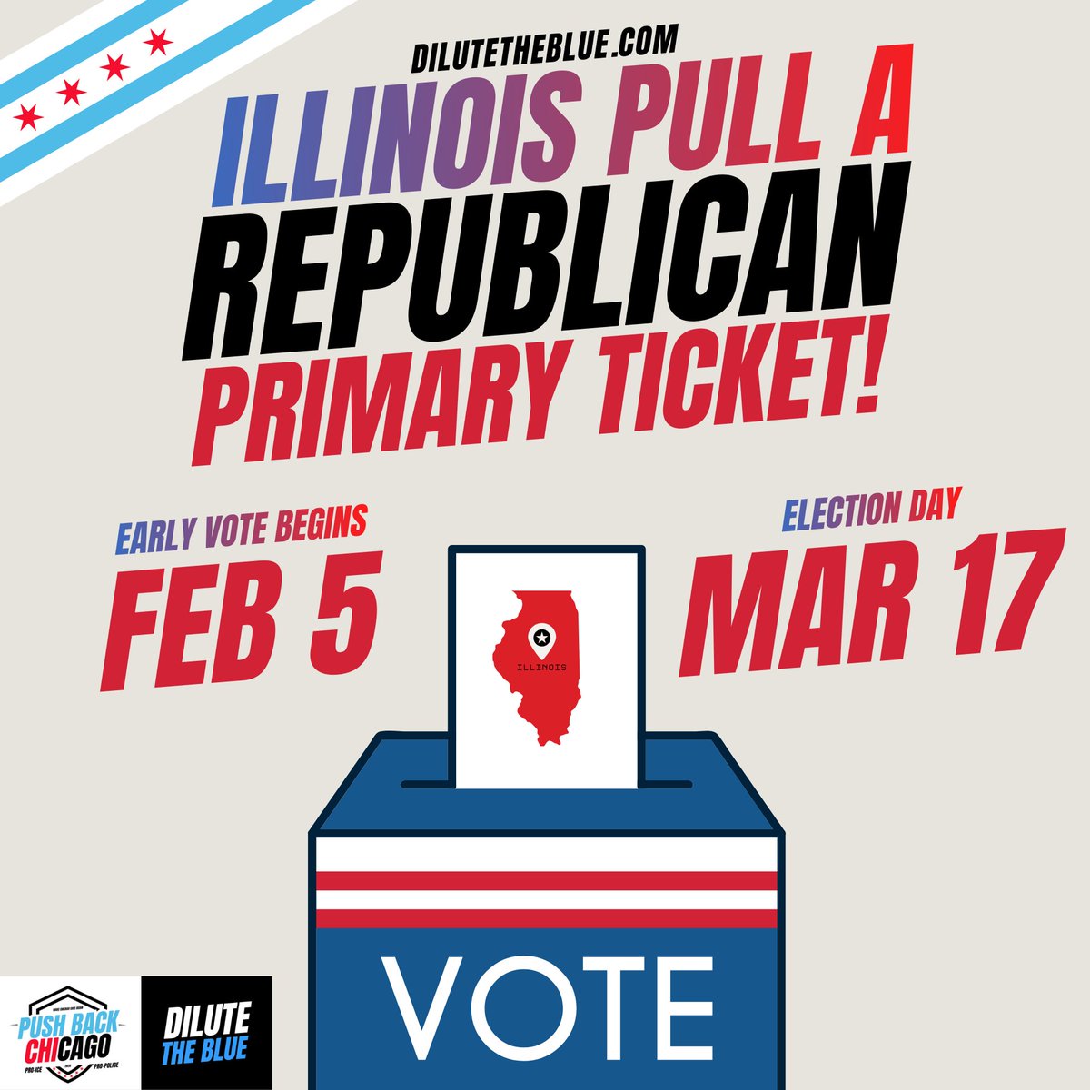 dilutetheblue's tweet photo. Illinois if you need BETTER schools, BETTER jobs, BETTER housing, BETTER safety, BETTER neighborhoods....

PULL A REPUBLICAN ballot in the primary to vote REPUBLICAN to give ILLINOIS a chance to heal!

It's time to Dilute the Democratic Blue Wall! https://t.co/DS06QHGyUr https://t.co/UOg3DXbJnm