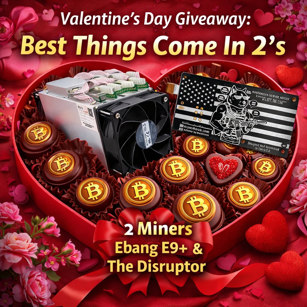 💕NEW Valentine's Day Giveaway - Ebang E9+ &amp; The Disruptor - 2 Lucky Winners Will Be Chosen

To Enter:
1)👋Follow <a href="/BitcoinMerchCom/">BitcoinMerch.com</a> 
2)🩷Like This Post
3)🔁Repost

Bonus - Drop Some Hearts 💕In the comments and tag your fav followers👀

Drawing ends Thursday 2/12 - Winners chosen
