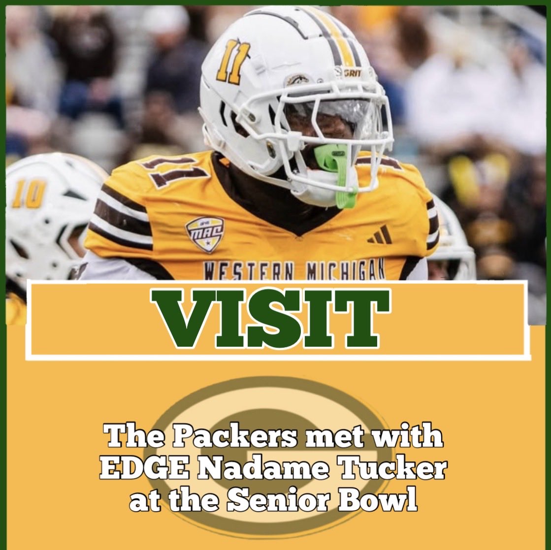 The #Packers met with Western Michigan Edge, Nadame Tucker at the Senior Bowl! (Per: me)

Tucker led all of CFB in sacks, won MAC DPOY and had 2 sacks and a FF in the Senior Bowl. <a href="/WMU_Football/">Western Michigan Football</a> <a href="/seniorbowl/">Panini Senior Bowl</a>