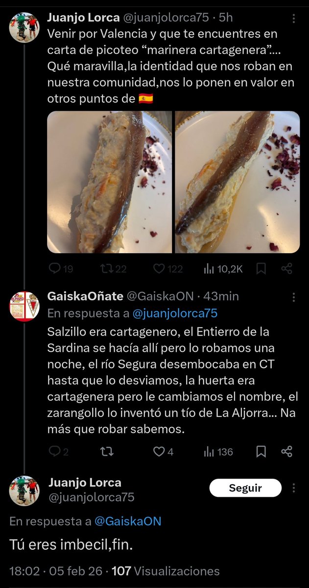 Vaya, mi amigo Juanjo no ha soportado una broma y, después de insultarme, me ha bloqueado. Que le vamos a hacer?? Te contestaré por aquí 
Yo soy imbécil, tú cartagenero. Empate.