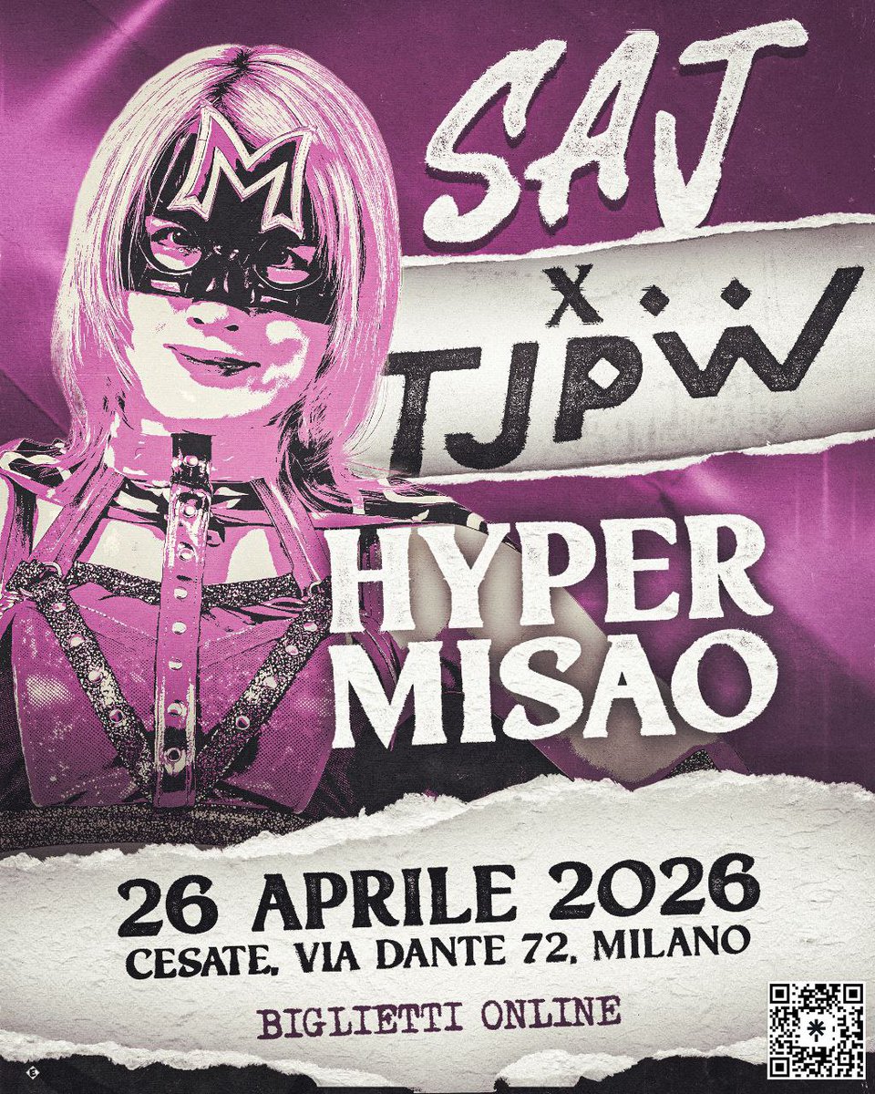 SAJWrestling's tweet photo. 🚲 HYPER MISAO AT SAJ X TJPW

🚲 Are you ready to be saved by the hero of TJPW?

🎫 https://t.co/WbUdknIdiK

🤝 SAJ X TJPW| APRIL 26TH 2026 AT 15:00| SPORTING CESATE, VIA DANTE 72, CESATE (MILANO) https://t.co/bGhM3QZxer